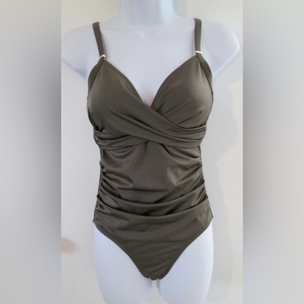 NWT Calvin Klein Twist-Front Tummy-Control One-Piece Color Rust Copper, Size 10 - Picture 2 of 3